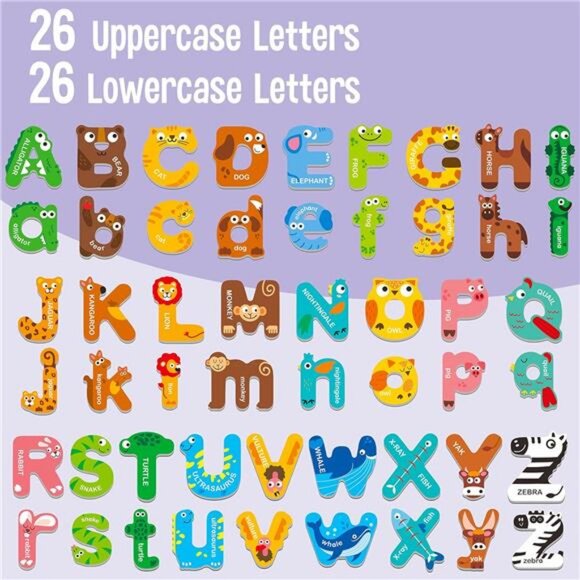 52 Magnetic Alphabet, 26 Uppercase & 26 Lowercase Letters, Adorable Animal - Picture 2 of 7